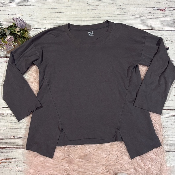 Planet by Lauren G Gray Pima Cotton Vent Long Sleeve Tee One Size - Picture 2 of 9